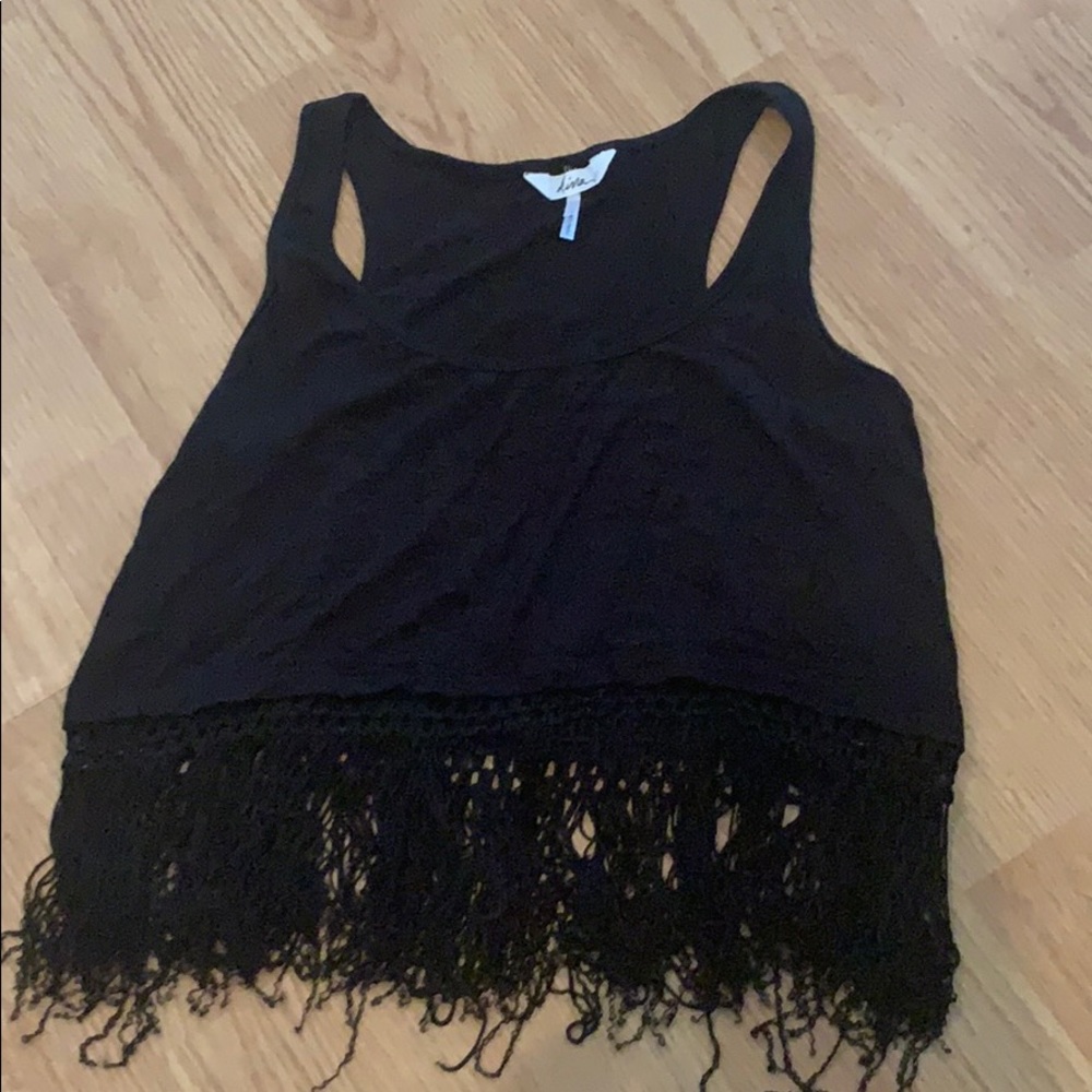 Black crop tank with fringe bottom